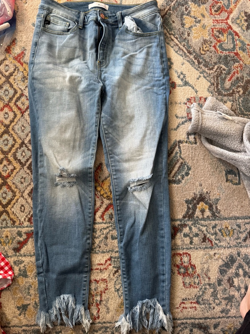 KanCan Light Blue Distressed Skinny Jeans with Frayed Hem